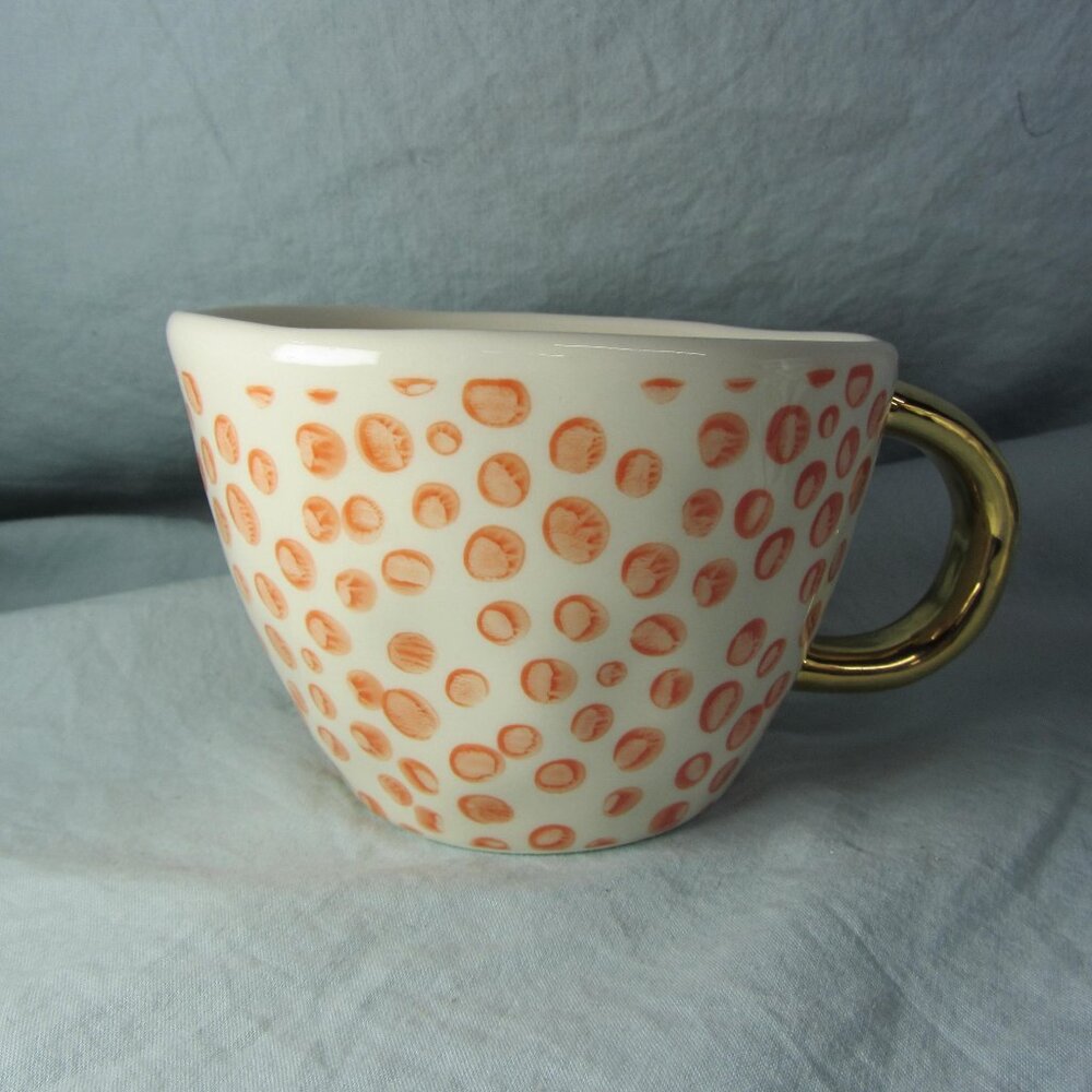 14 oz mug Paper Source 2019 Coral Dots Wonky Design Whimsical Oversized (w2360)